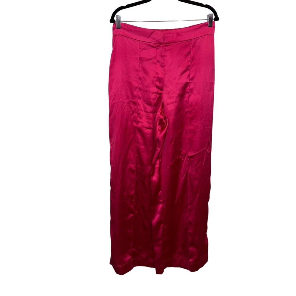 House Of Harlow 1960 Womens Fuchsia Satin Wide-Leg Pants Size L Elastic Waistban